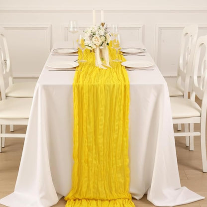 3 Pack Yellow Cheesecloth Table Runner 120 Inch Boho Wedding Decor | - Image 4