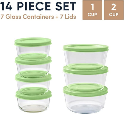 14-Piece Glass Food Storage Containers Set | 1-Cup & 2-Cup, Leakproof | - Image 2