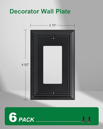 6-Pack Decorator Wall Plate Cover, Black Decorative Switch Plates and Outlet Covers, Durable Natural Bamboo Fiber Wall Plates for Electrical Outlets, Receptacle, GFCI Outlet, Dimmer Switch