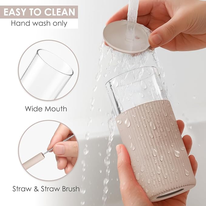 SANDJEST Glass Tumbler with Straw and Lid, Glass Water Bottle with Silicone - Image 3