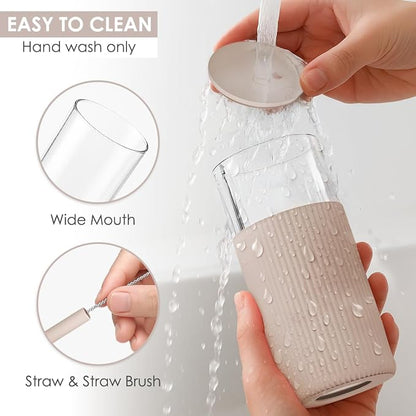 SANDJEST Glass Tumbler with Straw and Lid, Glass Water Bottle with Silicone - Image 3