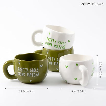 4pcs Ceramic Coffee Cups, 9.4OZ Cute Matcha Cup Set, Dishwasher Safe Green Tea - Image 4