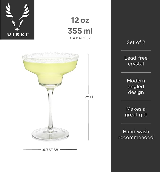 Viski Raye Angled Stemmed Margarita Glasses, Premium Crystal Cocktail glasses - Image 3