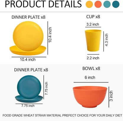 Rubtlamp Wheat Straw Dinnerware Set, Plastic Plates Set Reusable Include Dinner - Image 2