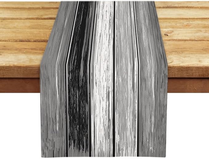OYIMUA Grey Striped Vintage Table Runner, Rustic Farmhouse Style Kitchen Dining - Image 4