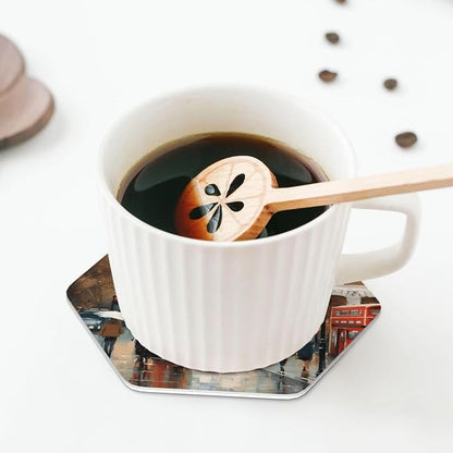 4Pcs Leather Coaster for Drinks London Impression Cup Coasters Aesthetic Drink - Image 5
