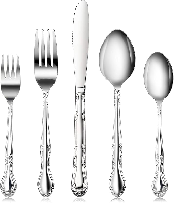 New Star Foodservice Rose Pattern 18/0 Stainless Steel Flatware Set, 60-Piece by NewStarFoodservice
