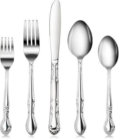 New Star Foodservice Rose Pattern 18/0 Stainless Steel Flatware Set, 60-Piece by NewStarFoodservice