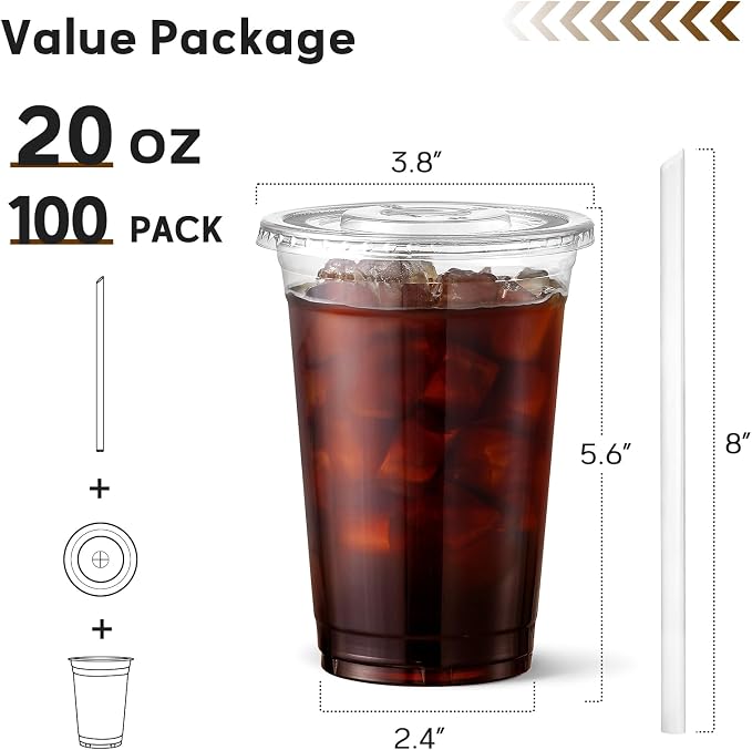 AOZITA 100 Pack - 20 oz Clear Plastic Cups - Image 2
