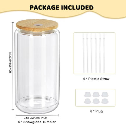 16 Oz Snow Globe Tumbler, 6 Pack Pre-Drilled Sublimation Glass Cup - Image 6