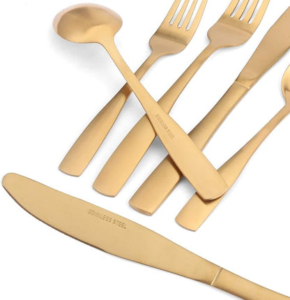 Matte Gold Silverware Set, 20-Piece Stainless Steel Flatware set, Tableware - Image 3