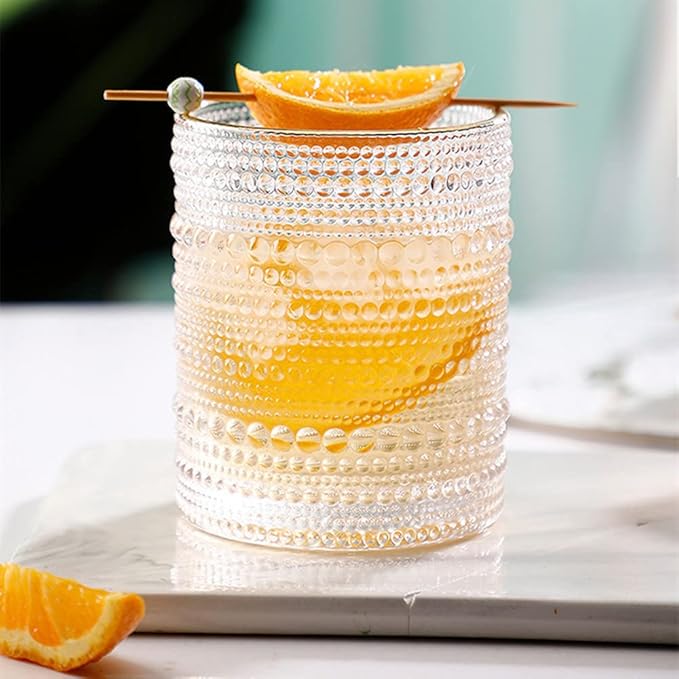 Amzcku Vintage Drinking Glass Set of 6 Kitchen Glasses Cup（13 OZ），for Water，Cocktail，Milk，Juice and Beverage.…