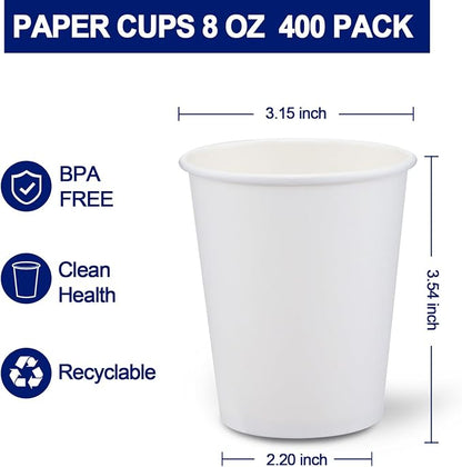 Clawsoff 400 Count Paper Coffee Cups 8 oz White Disposable Coffee Cups Bulk | - Image 2
