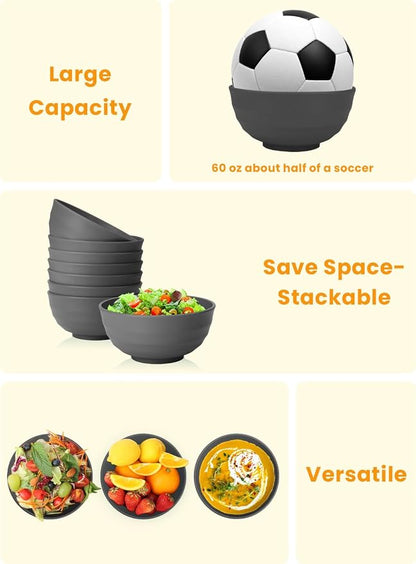 Wheat Straw Bowls Set of 8, 60oz Extra Large Unbreakable Bowls - Image 5