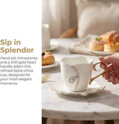7 Oz Luxury Rhinestone Ceramic Coffee Cup and Saucer Set - Image 5