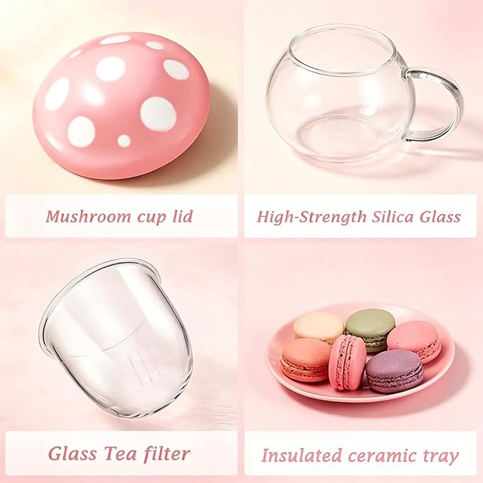 Mushroom Tea Cup Set, Cute Cups Glass Tea Cups - Image 4
