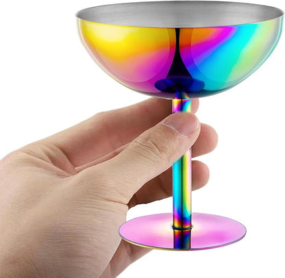 Ice Cream Bowls Stainless Steel Dessert Cups with Spoons Reusable Footed Sundae Cups Ice Cream Cups for Dessert, Frozen Yogurt, Gelato, Birthday Party Decorations (1, Colorful)