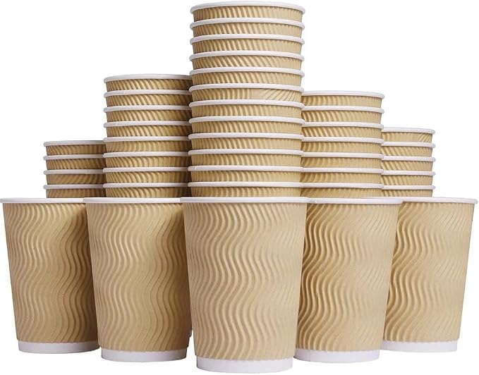 Hot 8 oz Disposable Insulated Corrugated Sleeve Ripple Wall Paper Coffee Cups by ToysSavvy