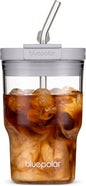 BLUEPOLAR Glass Cups with Lids and Straws, 16oz/480ml Reusable Iced Coffee by BLUEPOLAR