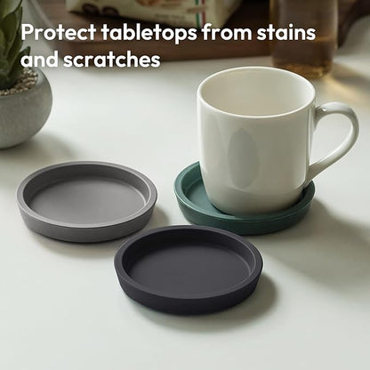 Carrotez Thick Silicone Coasters for Drinks, Round Bulky Cup Coasters for Coffee Table, Desk, Set of 2 - Grey