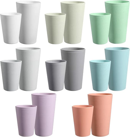 HEYCOME Set of 16 Wheat Straw Cups, Reusable Plastic Cups Sets, Water Glasses by StayHealthyStayHappy