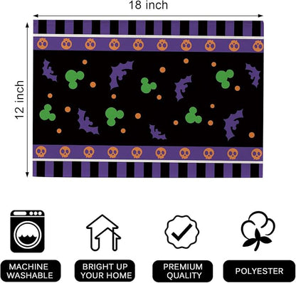 Seliem Purple Halloween Placemats Set of 4 | Bat Skull Polka Dot Dining Table - Image 2