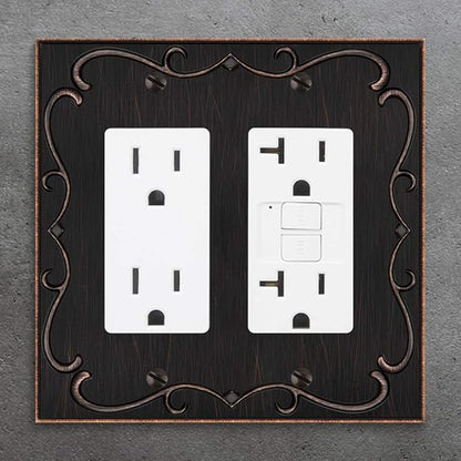 French Cabriole Decorative Wall Plate Switch Plate Outlet Cover (Double Decorator, Aged Bronze)