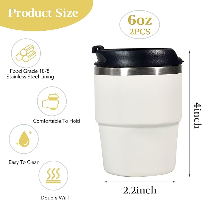 CHLJAR Espresso Cups, 6oz Insulated Espresso Cup Set of 2, Espresso Shot Cups - Image 2