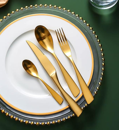 64 Piece Gold Silverware Set for 16,Modern Unique 18/10 Stainless Steel Flatware Cutlery Set, Eating Tableware Set,Vintage Luxury Style Cutlery Set for Home Restaurant Wedding Party