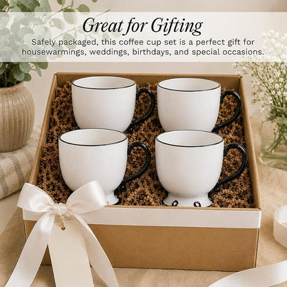 SANGO Splash of Cheers Large Mugs Set of 4, 16 oz Stoneware Black and White - Image 6