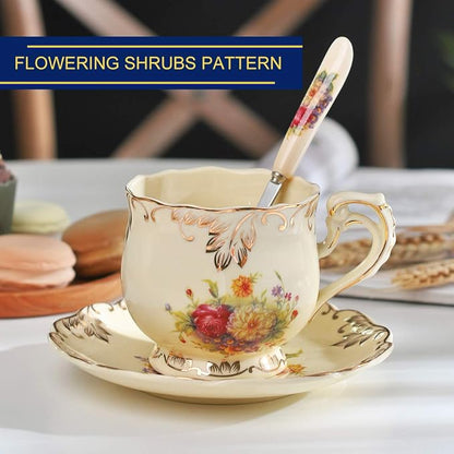 YOLIFE Tea Cups and Saucers Set of 2, 8 OZ Flowering Shrubs Tea Cups Set | - Image 6