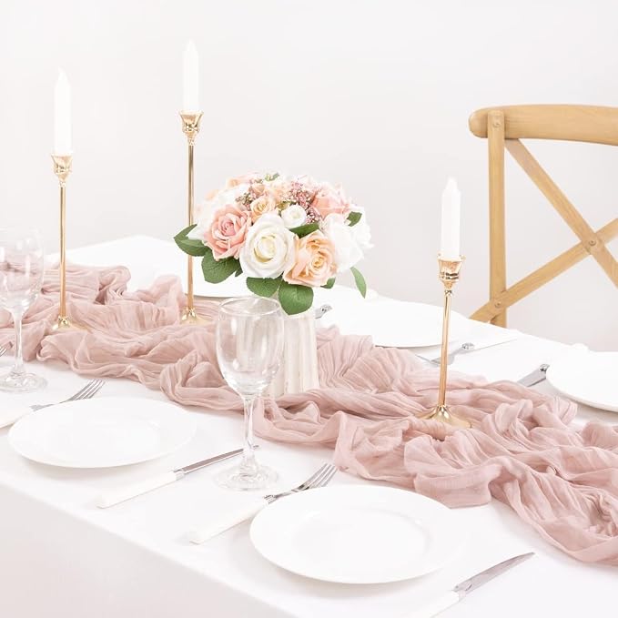 8 Pack Pink Table Runner 10ft Rustic Gauze Cheesecloth Table Decor | - Image 5