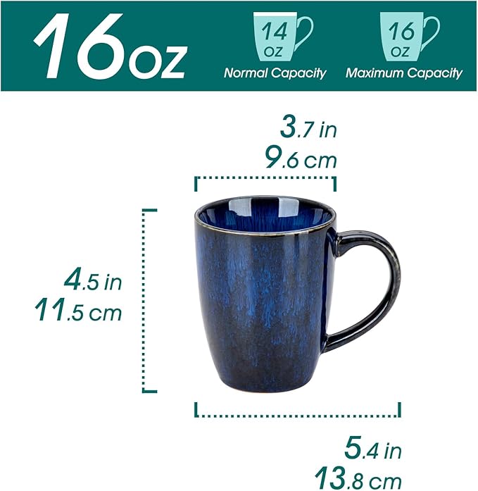 vancasso STARRY Ceramic Coffee Mug Set of 6, 16 Oz Tea Cups - Image 2