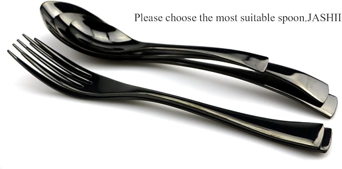 JASHII 18/10 Stainless Steel 24 Piece Mirror Polished Black Flatware Set - Image 8