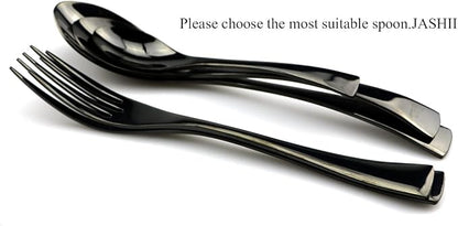 JASHII 18/10 Stainless Steel 24 Piece Mirror Polished Black Flatware Set - Image 8