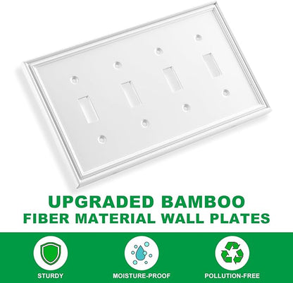 Decorative Wall Plate Light Switch Cover Decorator Outlet Covers Rocker Switch Plates Bamboo Fiber Material Wall Plates for Kitchen Bathroom (4 Gang Quad Toggle-1 Pack)