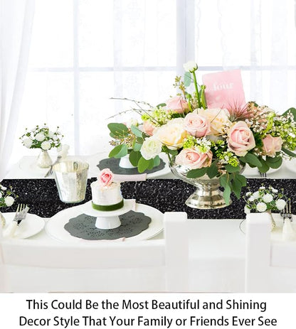 ShiDianYi Black Sequin Table Runner, Glitter - Image 6