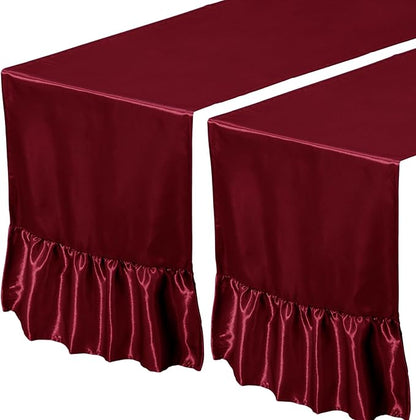 2 Pack Burgundy Satin Table Runner 12 x 72 Inch | Ruffle Design, Luxurious - Image 7