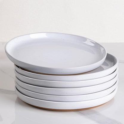 AmorArc Ceramic Dinner Plates Set of 6,10.5 Inch Stoneware Plates Set for Dinner, Elegant Dish Set with Rustic Terracotta Underside, Microwave & Dishwasher Safe, White