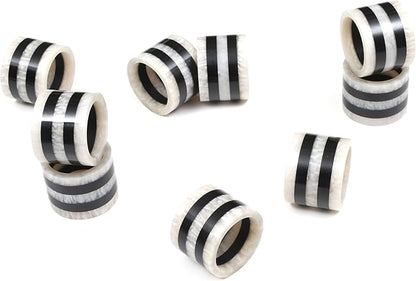 CLEENTABLE Epoxy Resin Napkin Rings - 12-Pcs Handmade Elegant Napkin Holders for Table Décor, Dining, Weddings, Holidays & Special Events - Durable & Lightweight, Easy to Clean (Black White)