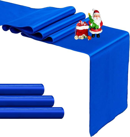 4-Pack Royal Blue Satin Table Runner 12 x 108 Inch Long Bright and Smooth Silk by Pufogu