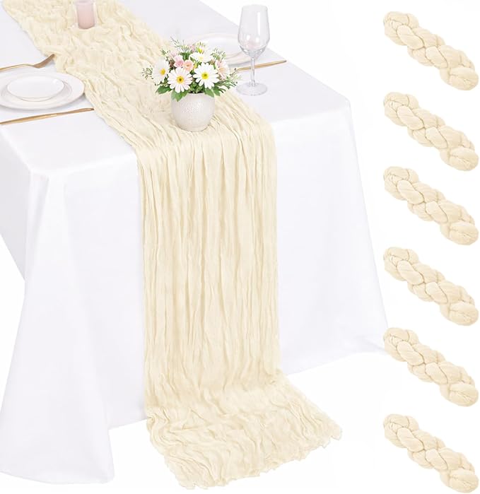 6 Pack Beige Cheesecloth Table Runner 22x120 Inch | Boho Gauze Table Runner by Fwxdbwyl