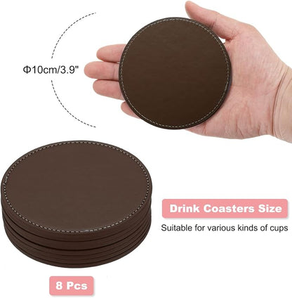 uxcell Round Drink Coasters Set of 8 White Stitched Dual Sided Non-Slip - Image 2