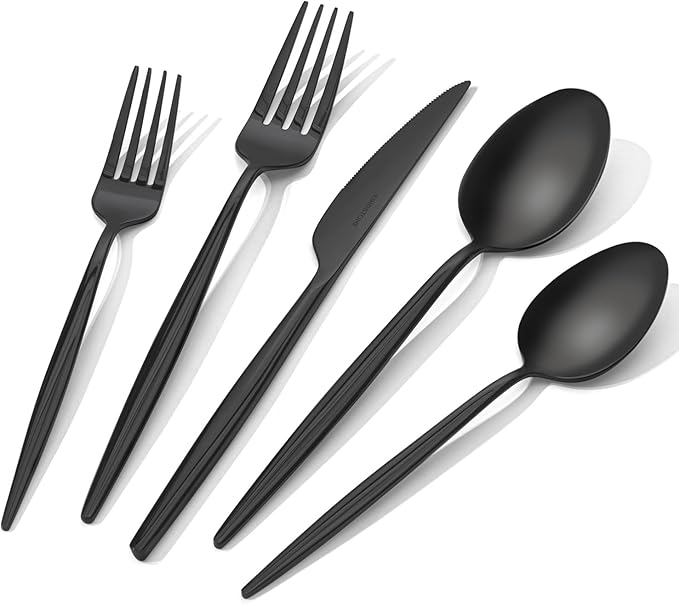 18/10 Silverware Set for 4, 20 Piece Black Stainless Steel Flatware Cutlery | by KINGSTONE