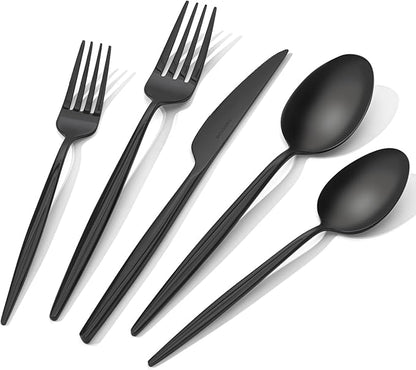 18/10 Silverware Set for 4, 20 Piece Black Stainless Steel Flatware Cutlery | by KINGSTONE