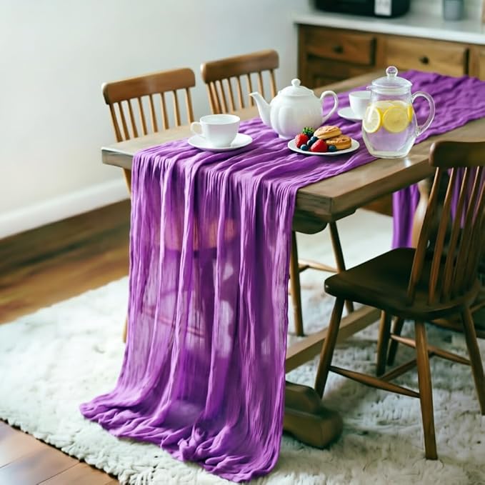 Purple Cheesecloth Table Runner 160 Inches 14 Ft Gauze Table Runner | Summer - Image 3