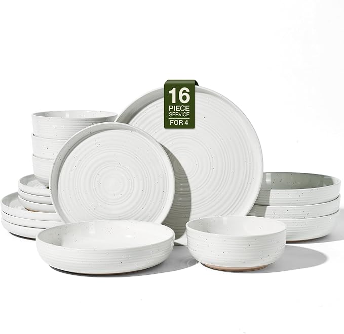 Stoneware Dinnerware Sets with Pasta Bowls, Service by FamiwarePremium