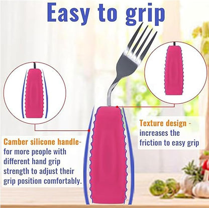 Adaptive Utensils Set for Hand Tremors,Arthritis and Parkinsons -Weighted Silverware with Non-Slip Handle to Easy Grip,Eating Flatware for Elderly Use (Left hand 1fork+1spoon=1set,Pink)