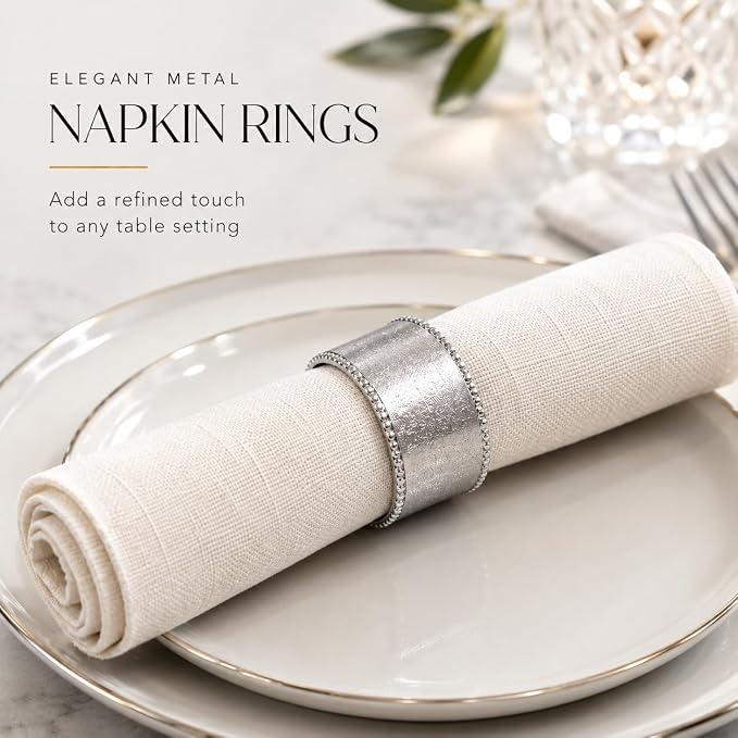 ALPHA Living HOME Silver Napkin Rings Set of 12 Premium, 100% Metal - Image 2