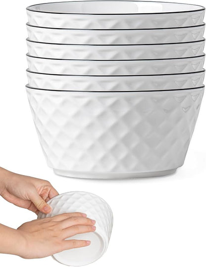 Yeacccng Ceramic Soup Bowls Set of 6, 30 Oz White Cereal Bowls, 6 inch Small by Yeacccng